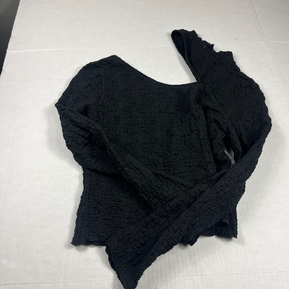 ASTR The Label Crinkle Top Black Asymmetric Y2K Long Sleeve Stretch Shirt XL - Picture 9 of 11